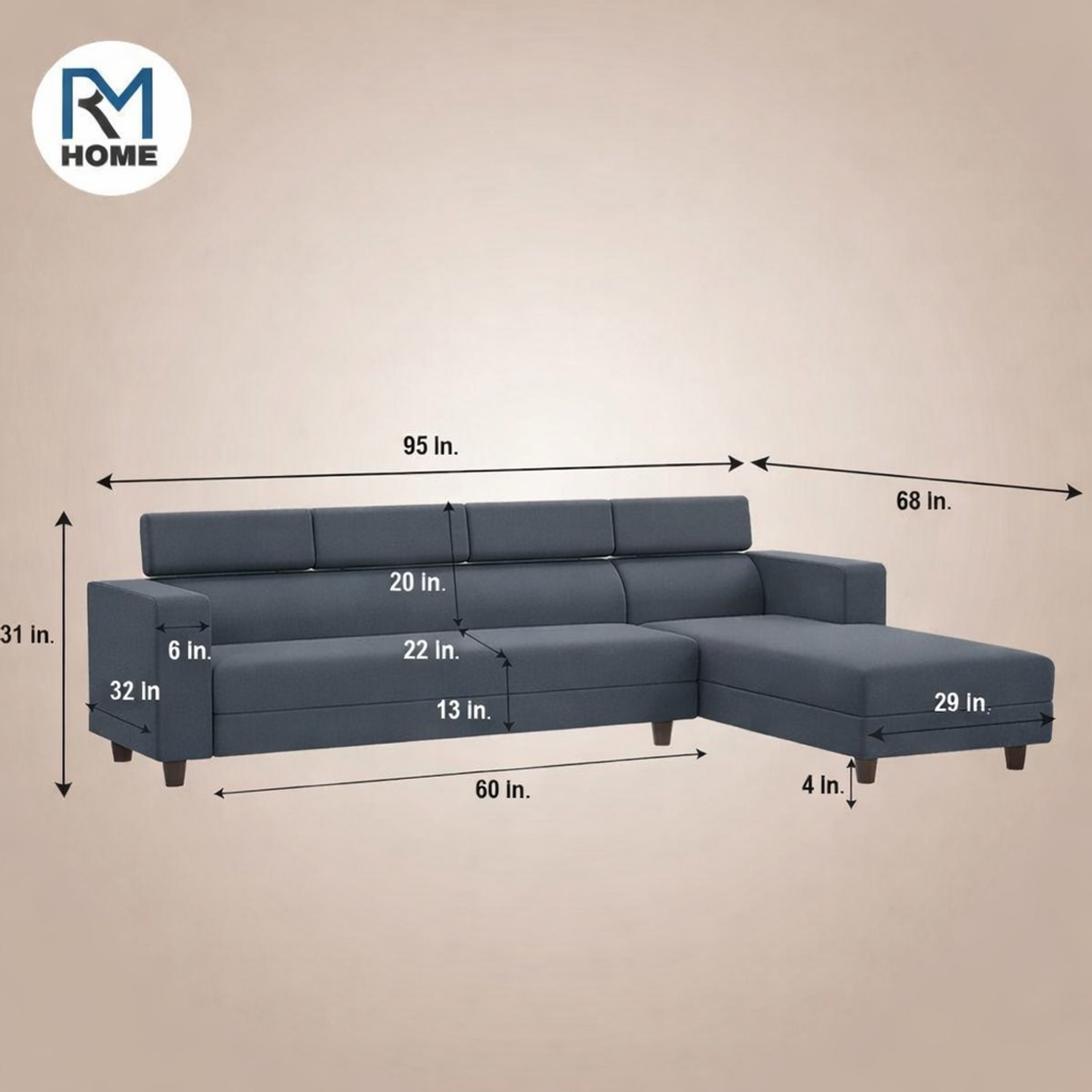 Image of RM HOME EWANS Fabric 6 Seater Sofa