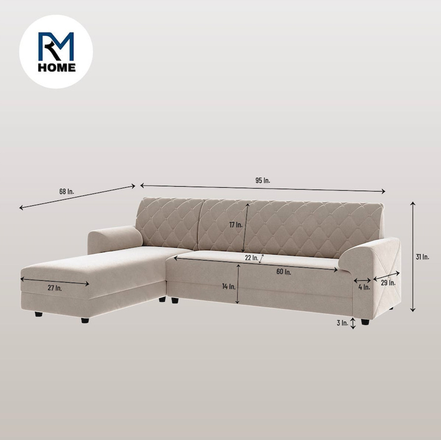 Image of RM HOME Murphy LHS Fabric 6 Seater Sofa