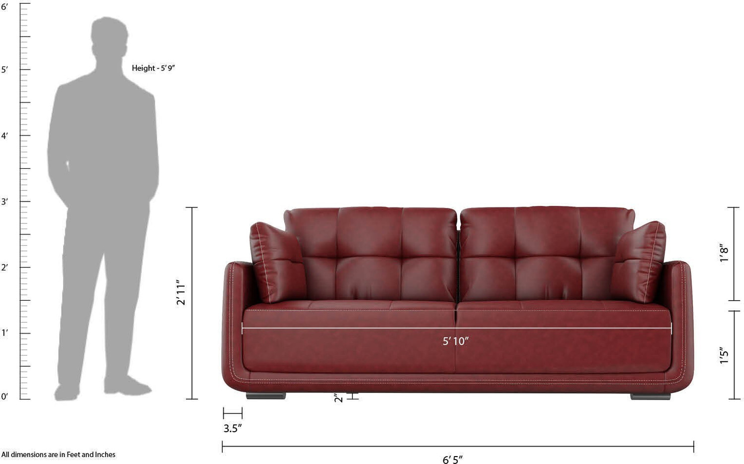 Image of MUEBLES CASA Mind Cedar Leatherette 3 Seater Sofa
