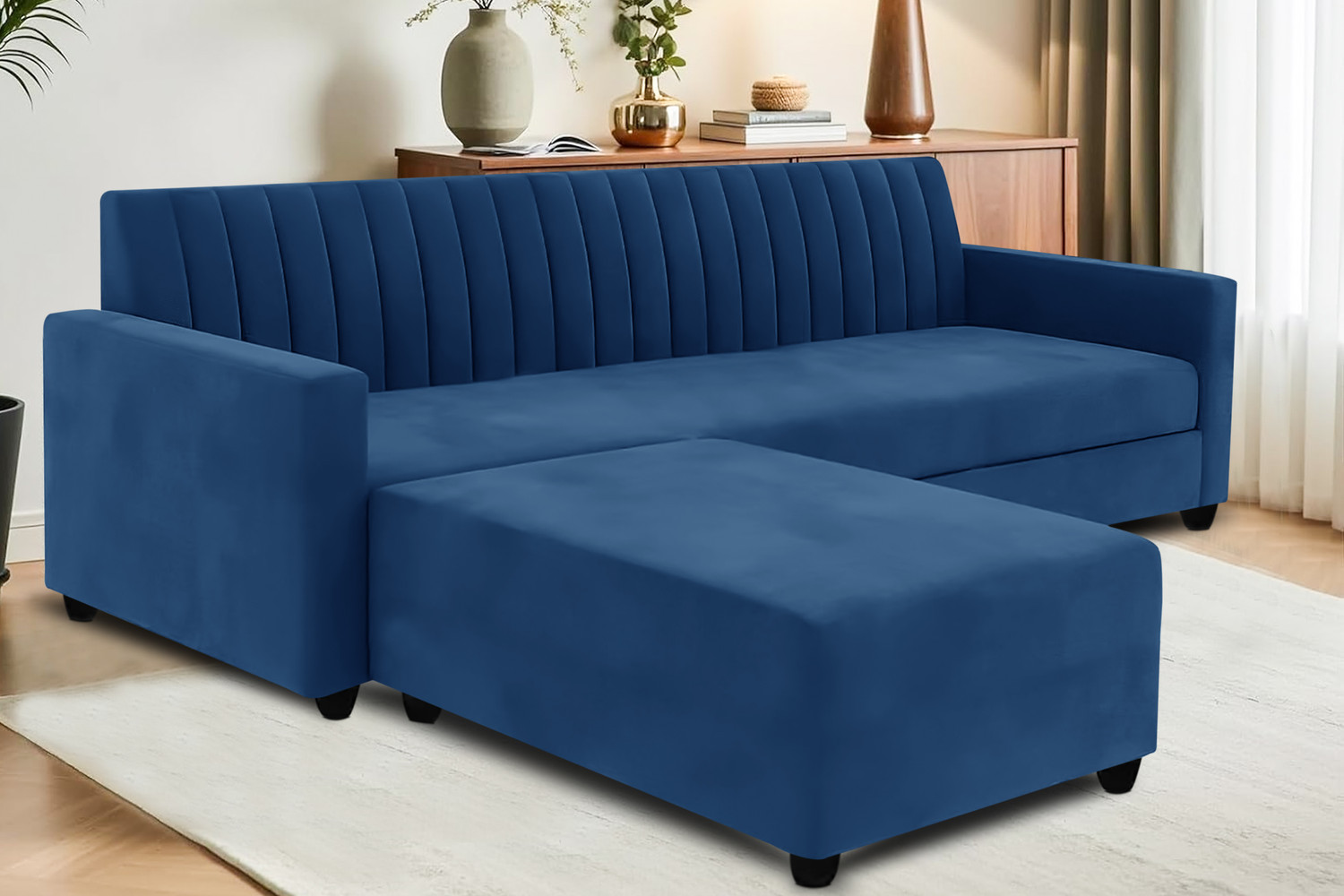 Image of Dr Smith Modern L-Shape Fabric Sofa Set with Chaise Lounge Fabric 4 Seater Sofa