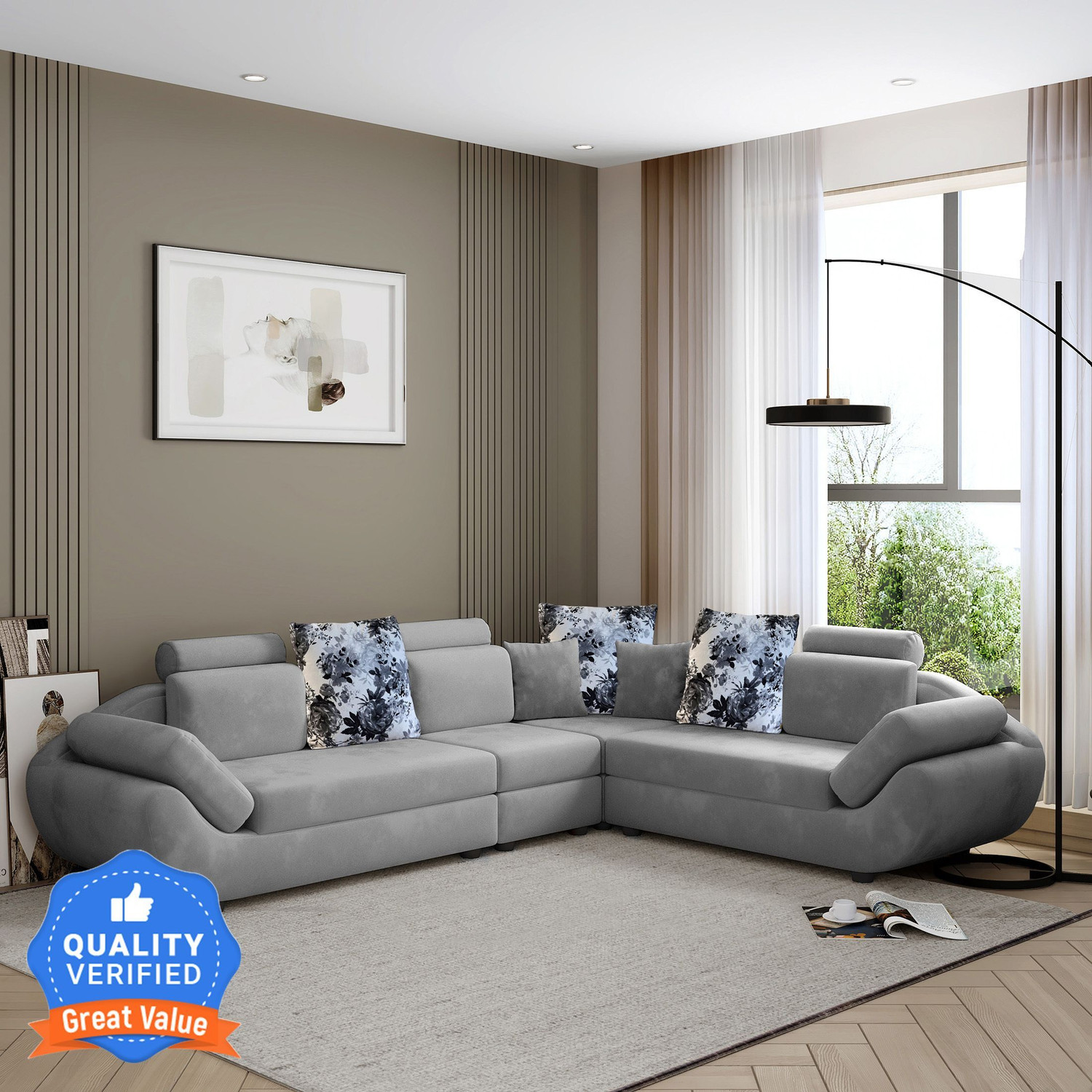 Image of Flipkart Perfect Homes Alora Fabric 6 Seater Sofa