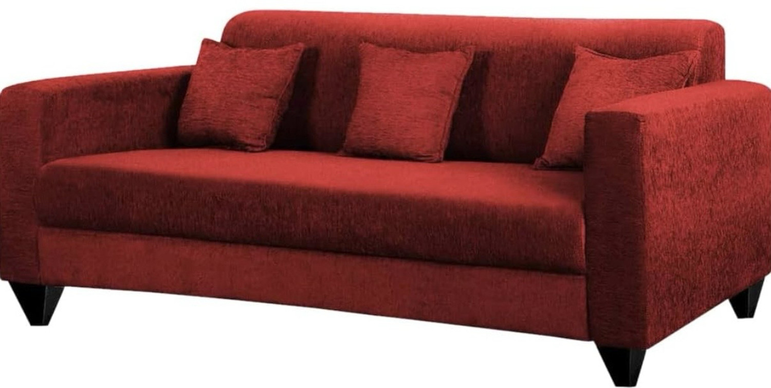 Image of thelazyloft Pearl 3 Seater Maroon Fabric 3 Seater Sofa