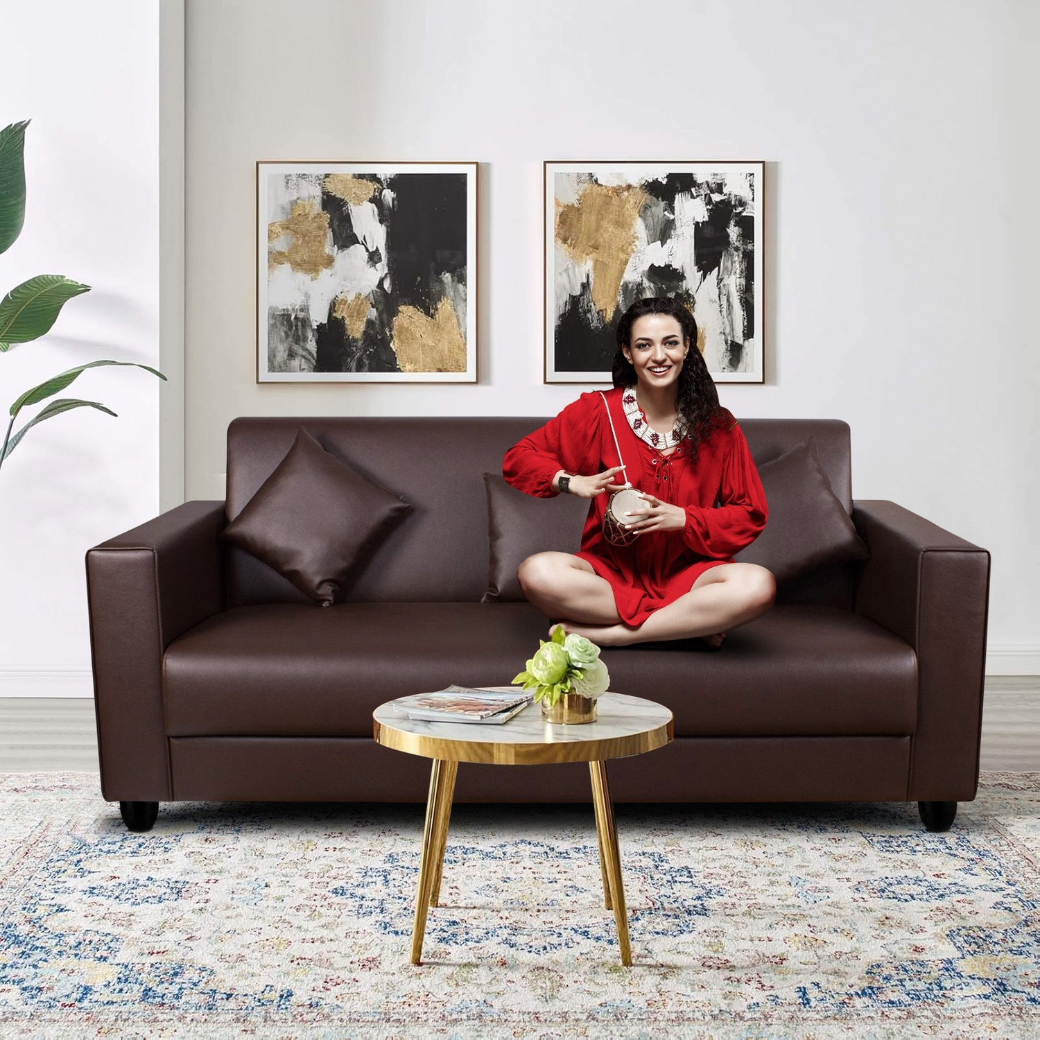 Image of Flipkart Perfect Homes LATHER Leatherette 3 Seater Sofa