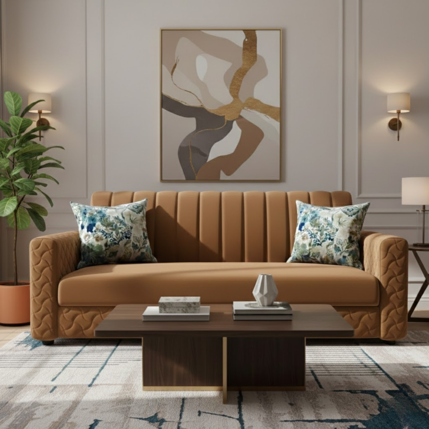 Image of WAKESURE Premium Quality Velvet Fabric 3 Seater Sofa
