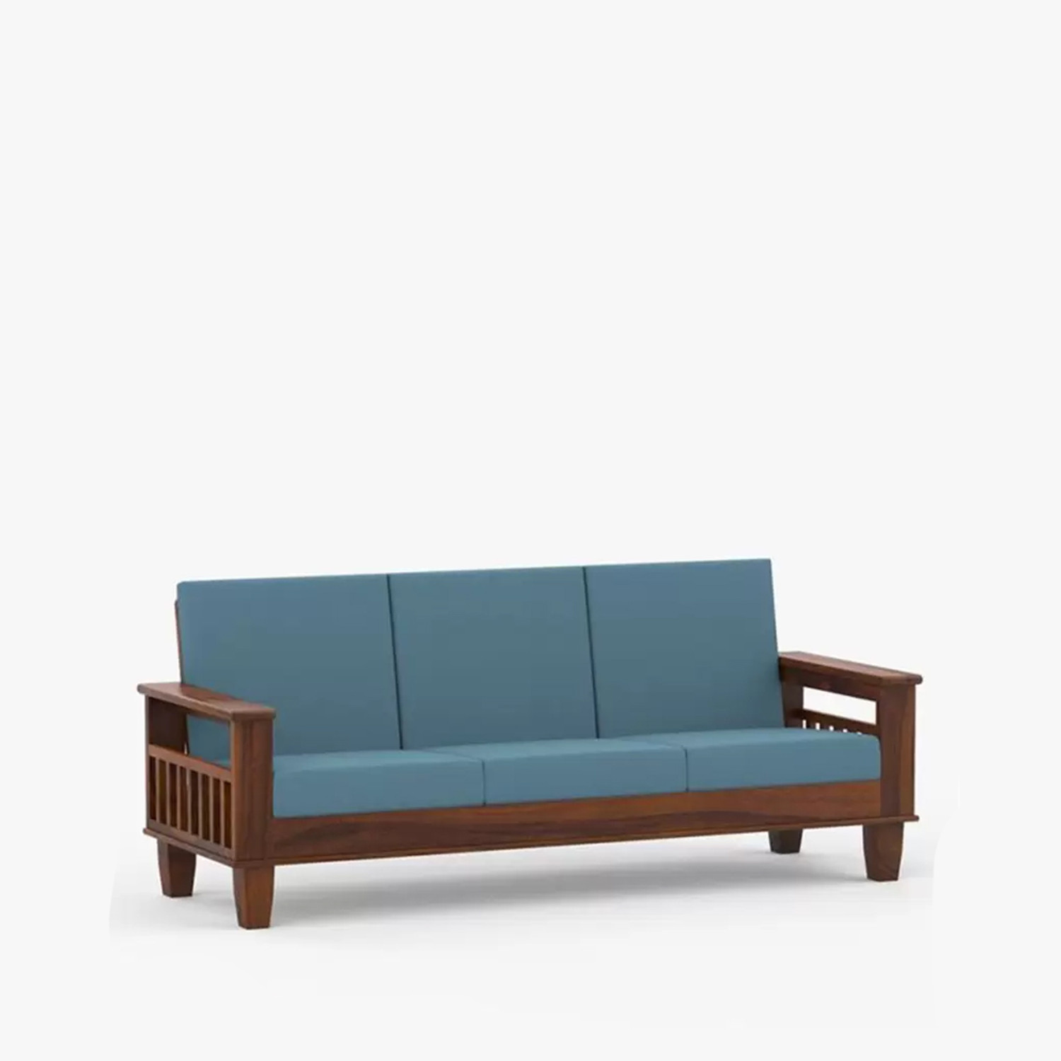 Image of Kendalwood Furniture Solid Wood 3 Seater Wooden Sofa set for living Room Furniture Fabric 3 Seater Sofa