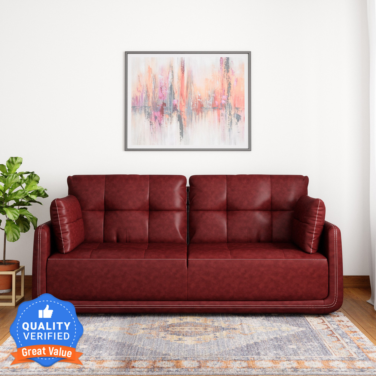 Image of MUEBLES CASA Mind Cedar Leatherette 3 Seater Sofa