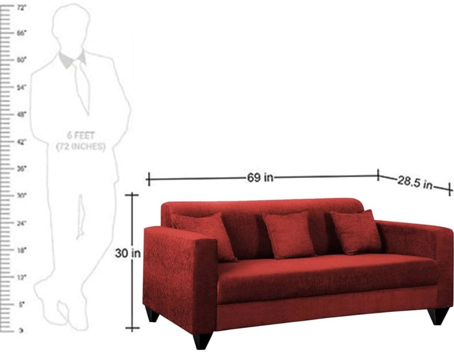 Image of thelazyloft Pearl 3 Seater Maroon Fabric 3 Seater Sofa