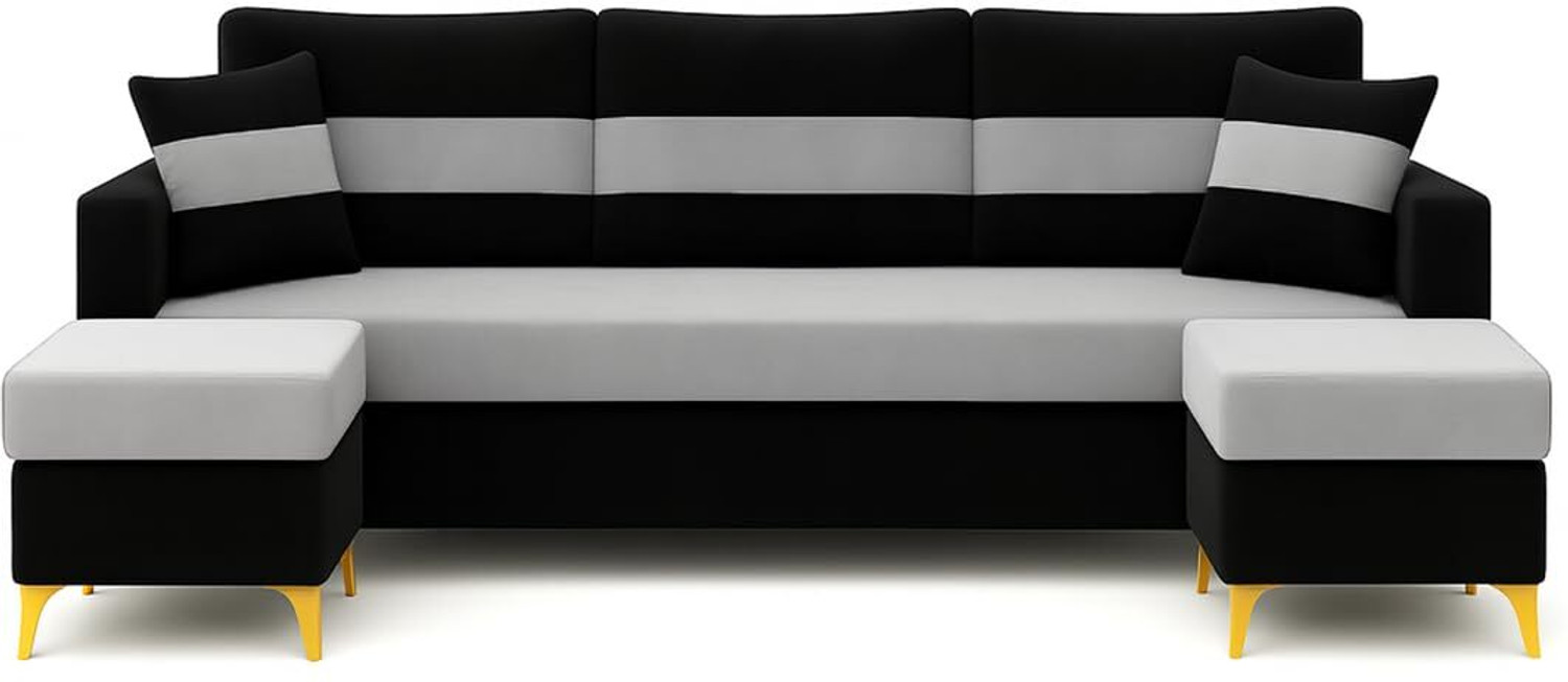 Image of FURNY Bastian 3 Seater Modular Sofa Set with 2 Ottoman| Soft Velvet | Sofas Fabric 3 Seater Sofa