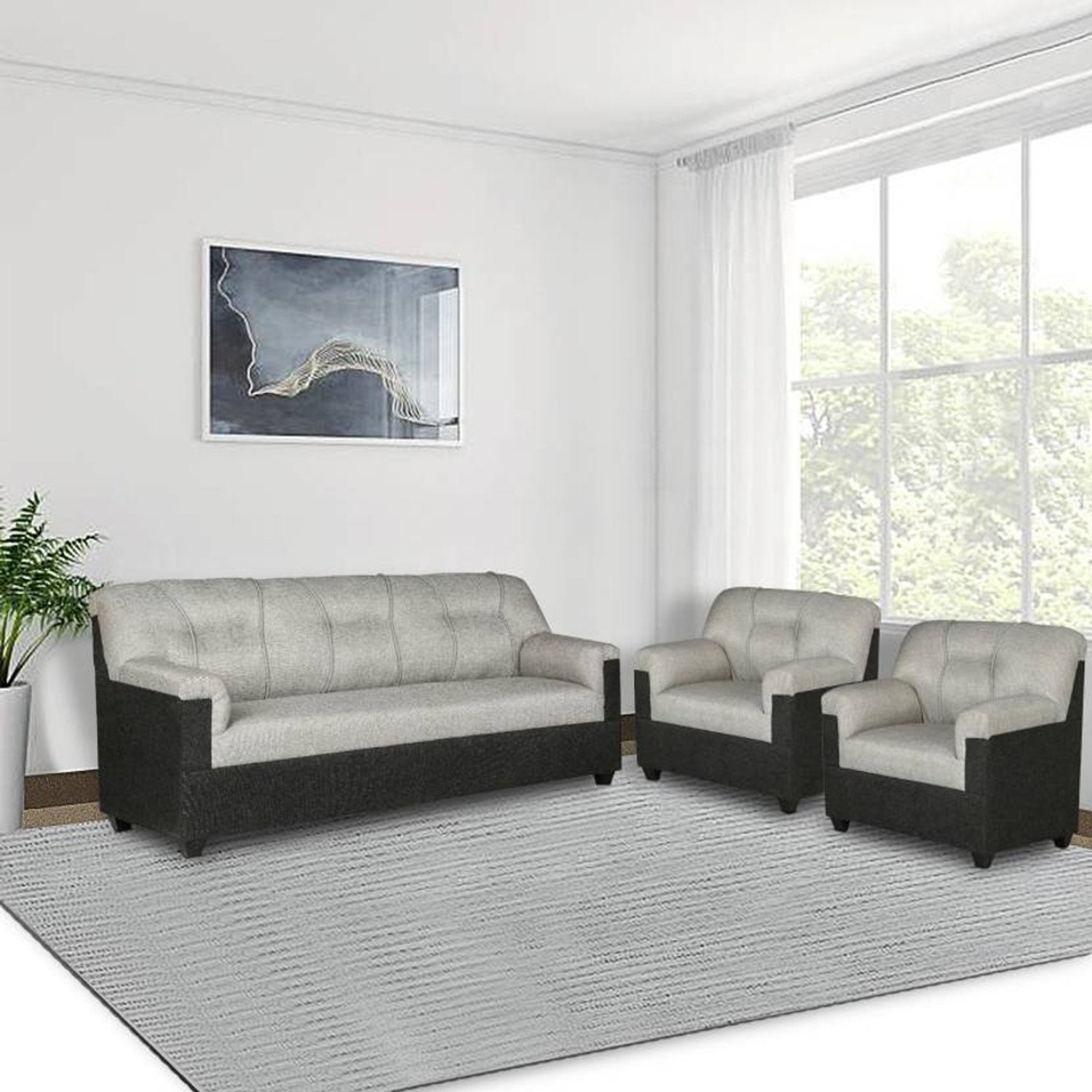 Image of WAKESURE Premium Quality Jute Fabric 3 + 1 + 1 Sofa Set