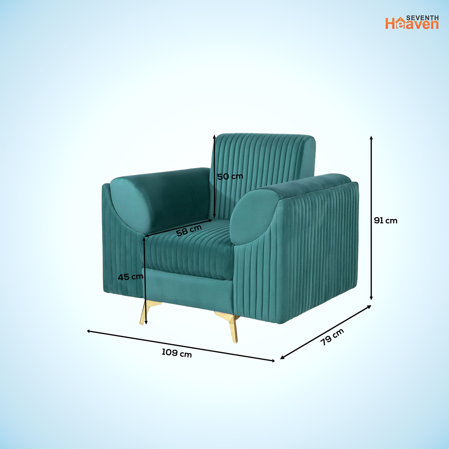 Image of Seventh Heaven Venice 1 Seater Sofa, Extra Spacious, Plush Suede Fabric: 1 Year Warranty Fabric 1 Seater Sofa