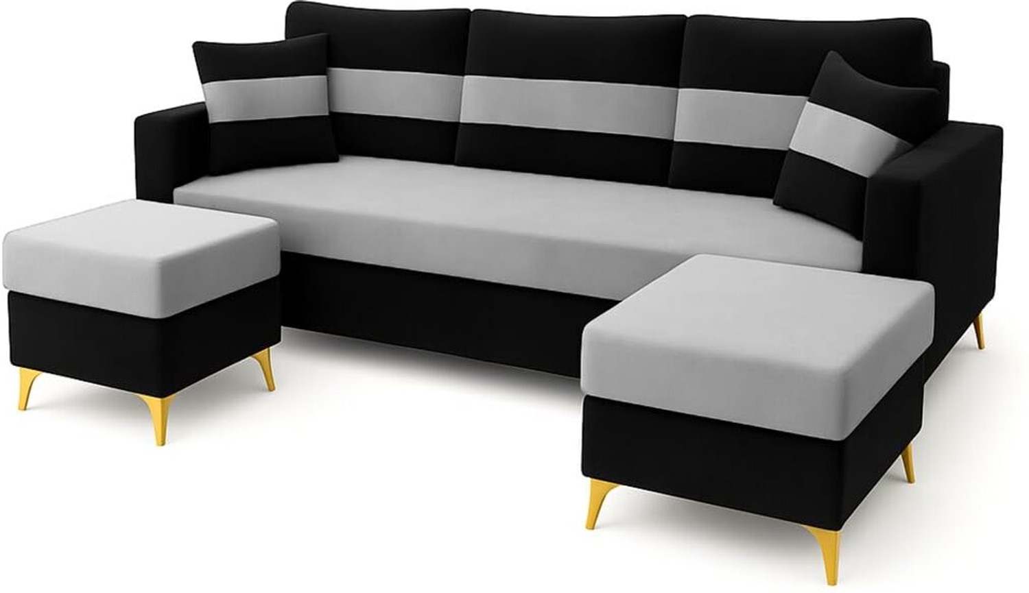 Image of FURNY Bastian 3 Seater Modular Sofa Set with 2 Ottoman| Soft Velvet | Sofas Fabric 3 Seater Sofa