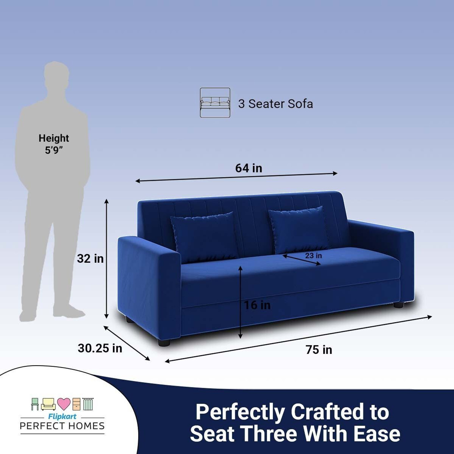 Image of Flipkart Perfect Homes Aeroform Luxuary Sofa Velvet Upholstery l Rick look Legs Fabric 3 Seater Sofa