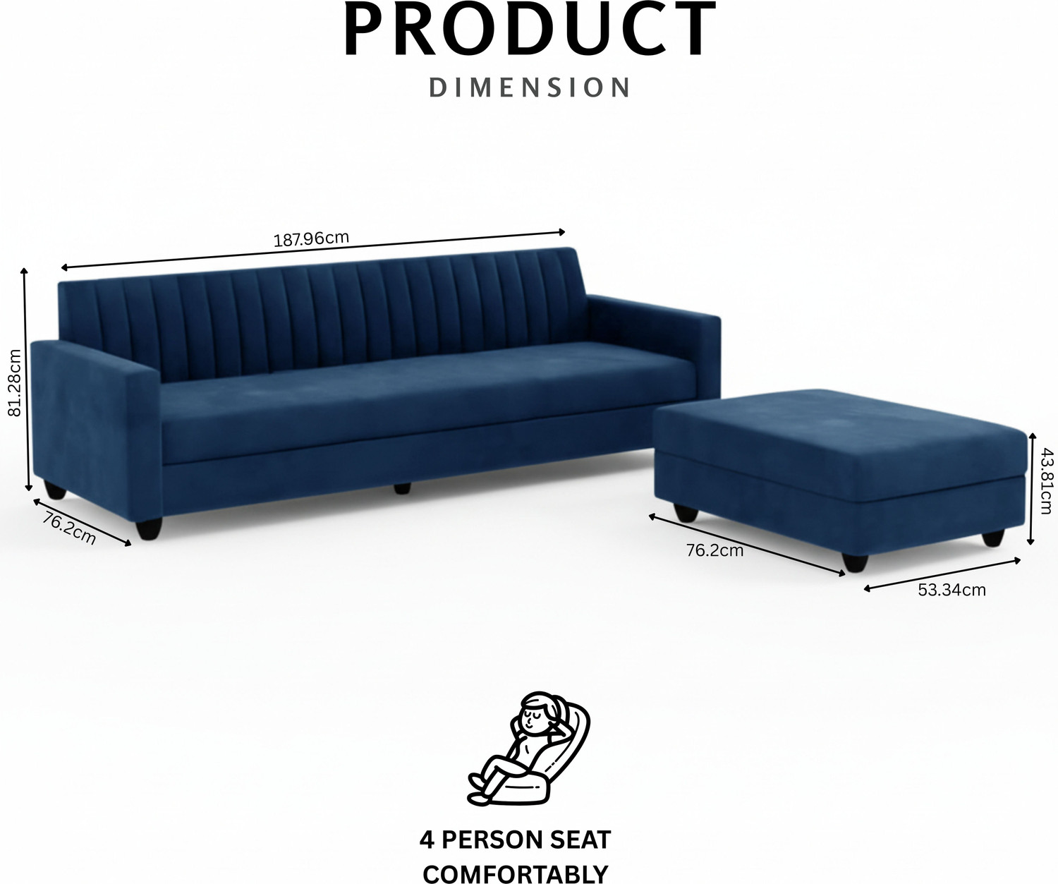 Image of WAKESURE Premium Quality Velvet Fabric 4 Seater Sofa