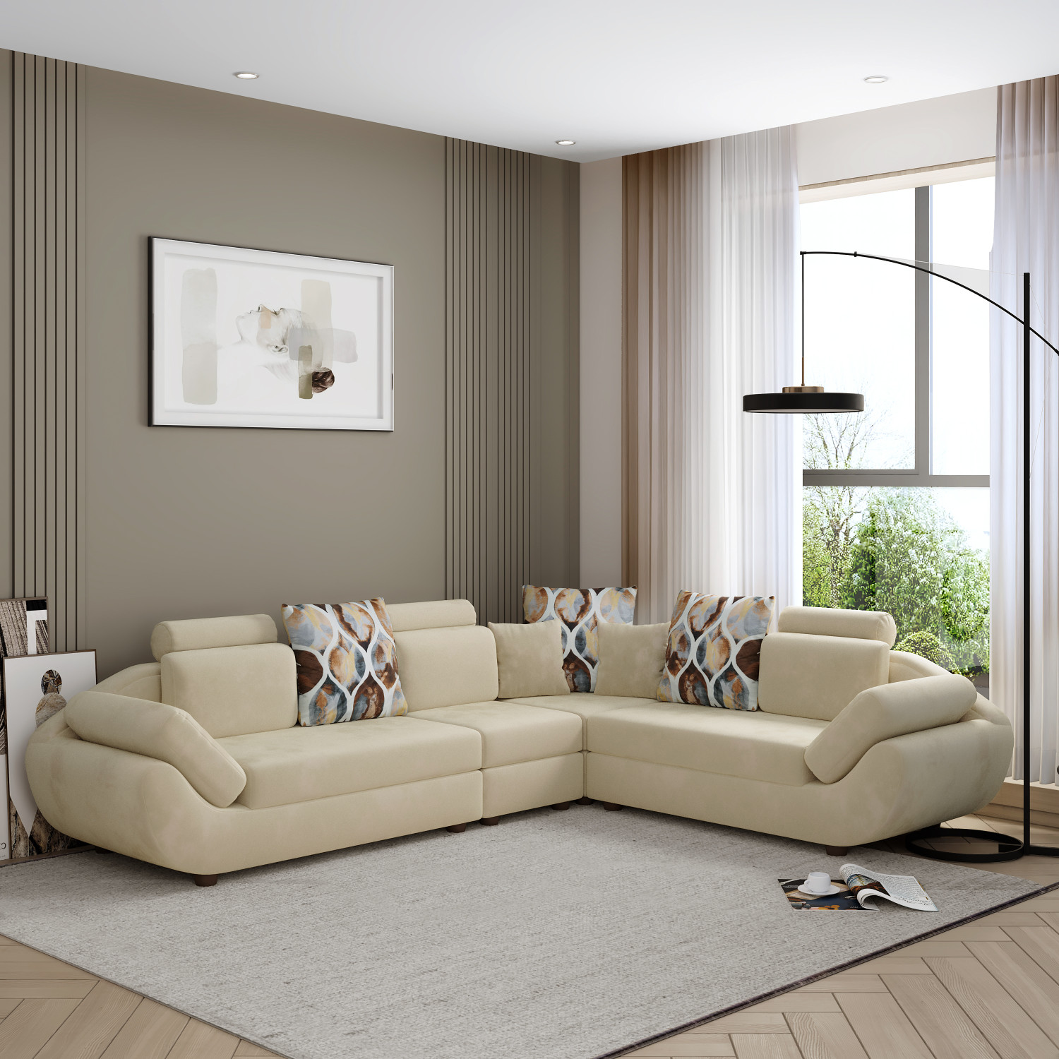 Image of Flipkart Perfect Homes Alora Fabric 6 Seater Sofa