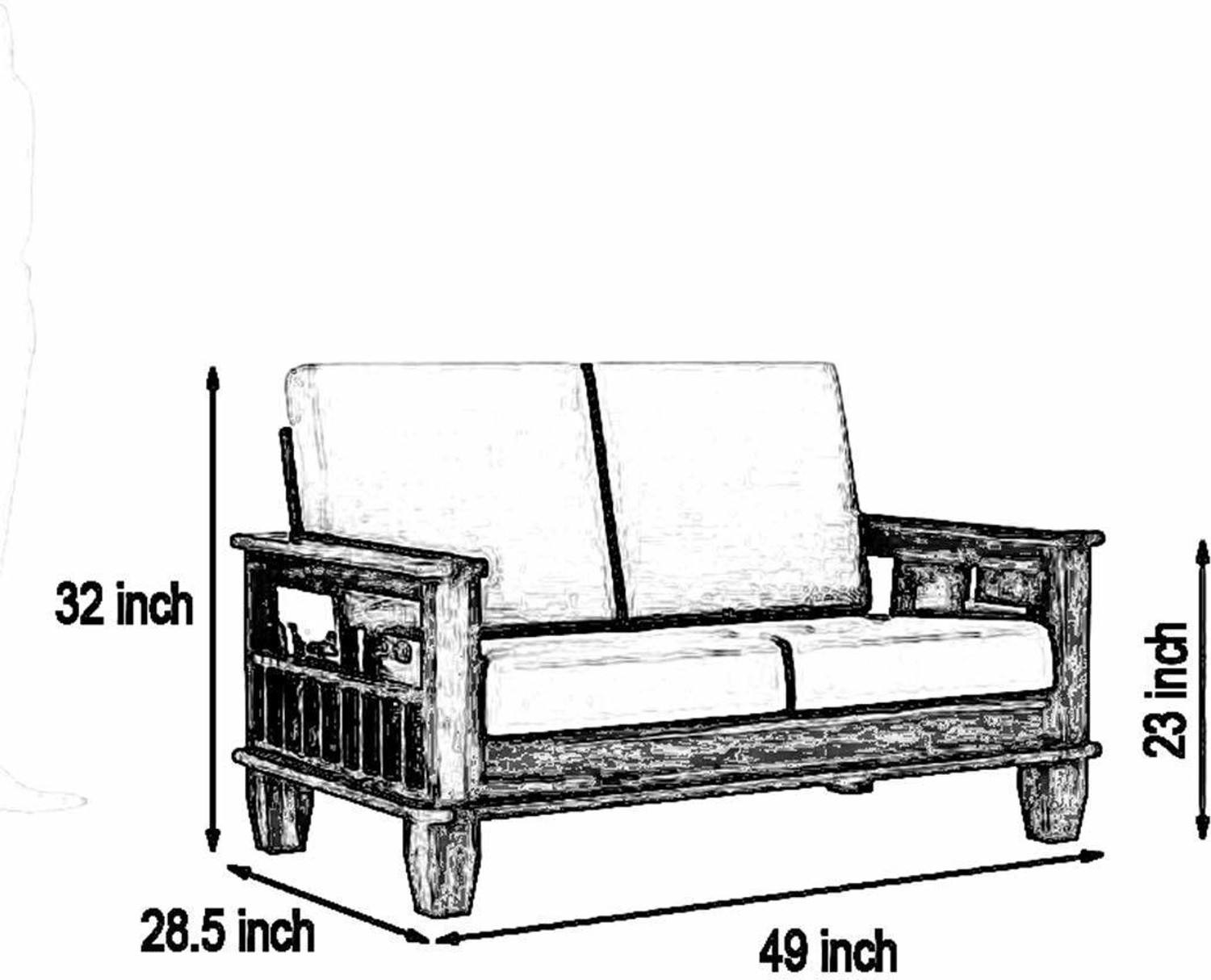 Image of Kendalwood Furniture Solid Wood 6 Seater Wooden Sofa set for living Room Furniture Fabric 3 + 2 + 1 Sofa Set