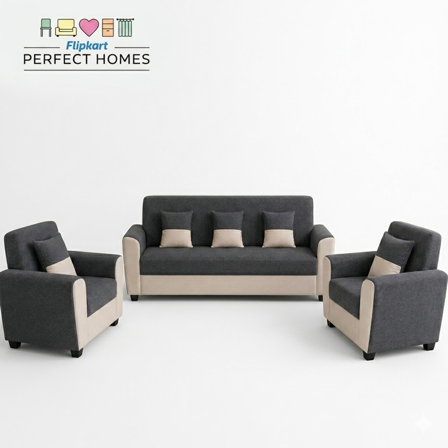 Image of Flipkart Perfect Homes Century Velvet Fabric 3 + 1 + 1 Sofa Set