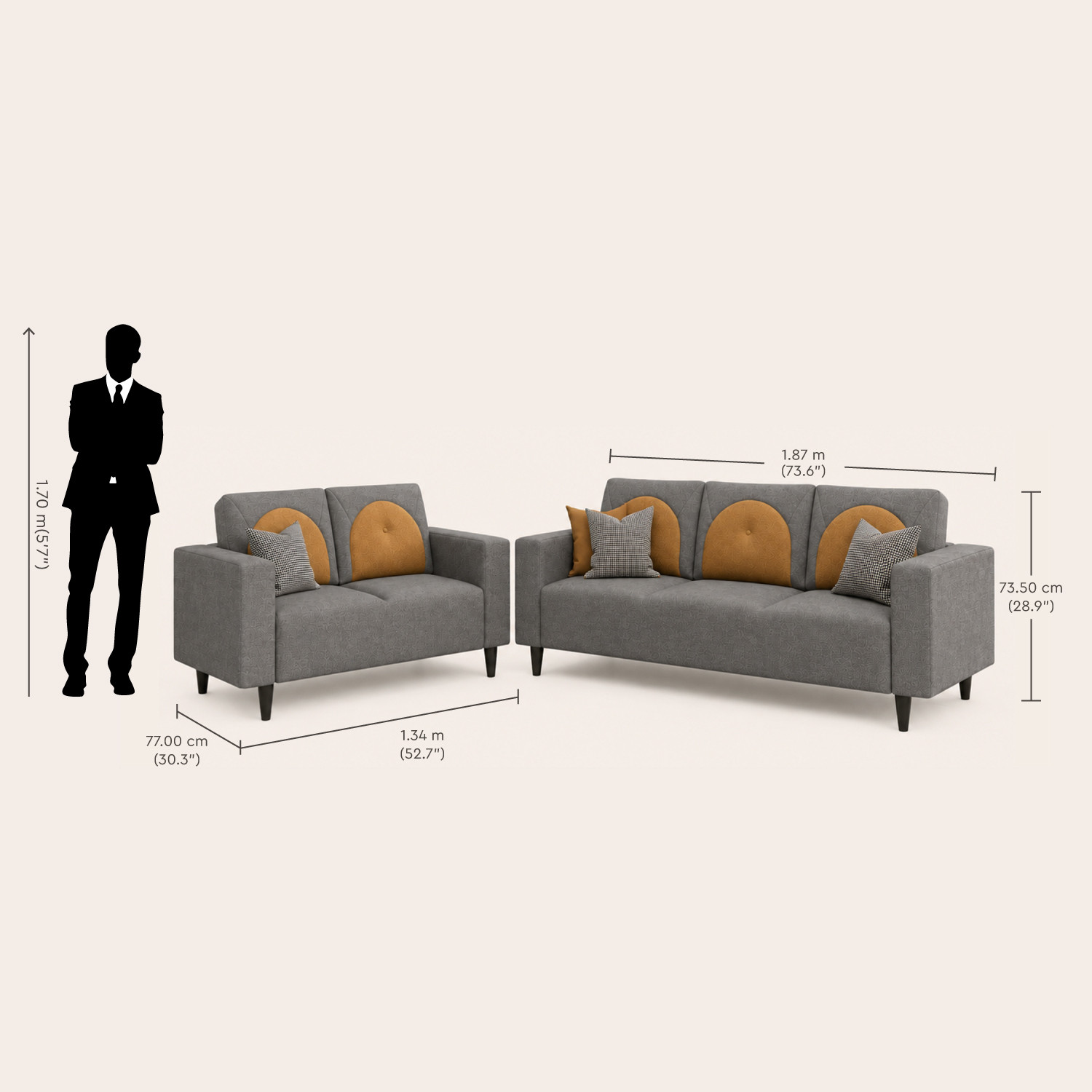 Image of Interio by Godrej Windle Premium Quality Fabric 3 + 2 Sofa Set