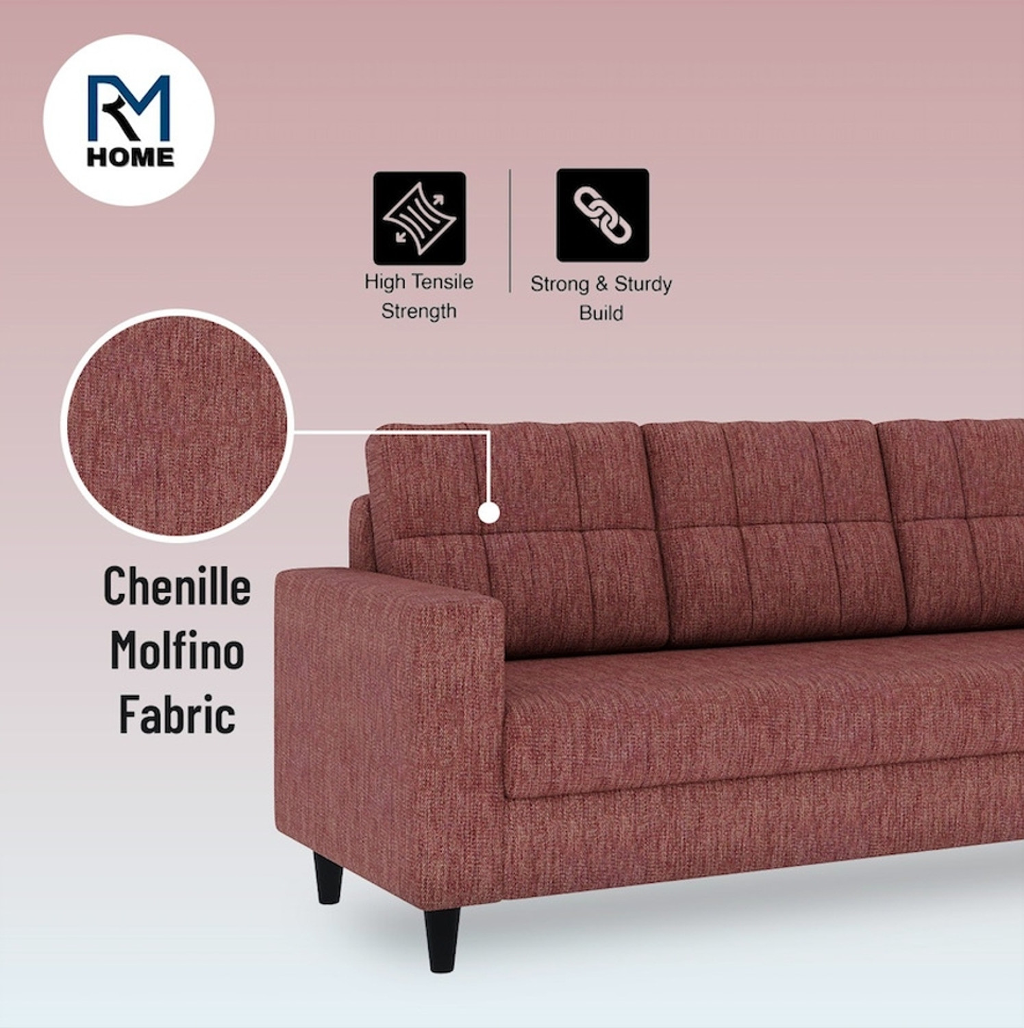Image of RM HOME Gaura Molfino fabric for living room Fabric 3 Seater Sofa
