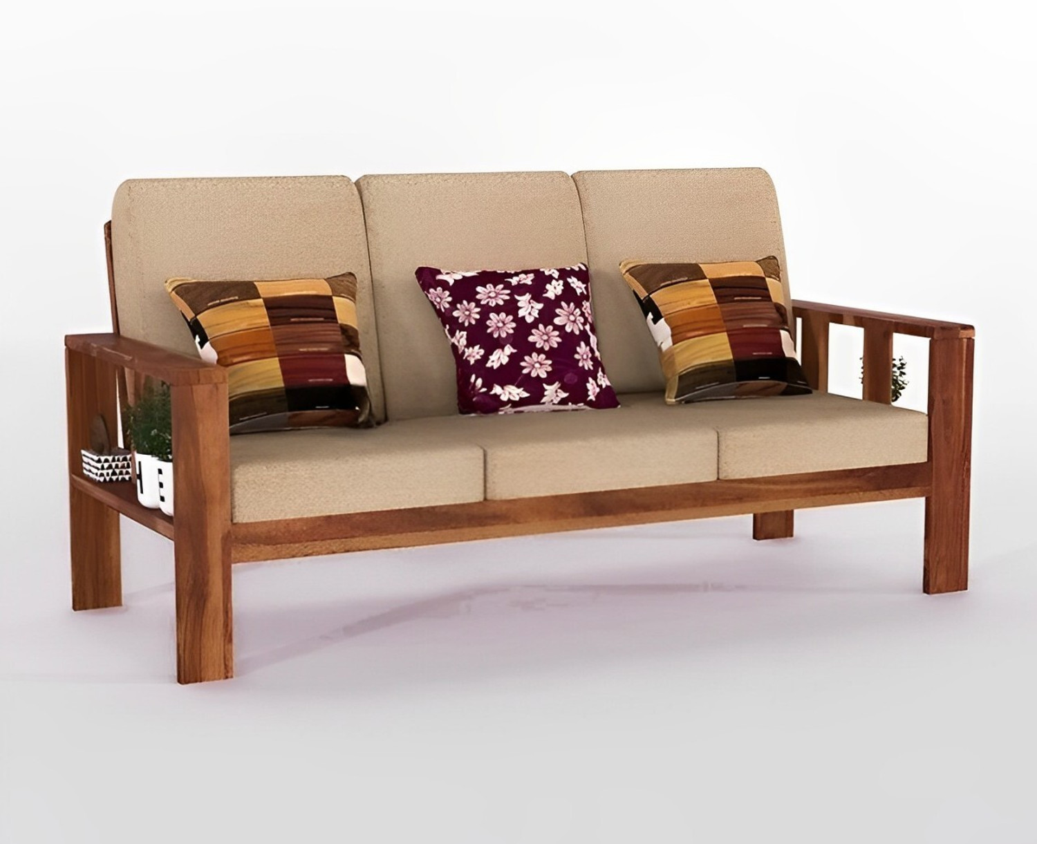 Image of Flipkart Perfect Homes Solid Sheesham Wood Six Seater Sofa Set For Living Room, Hotel Office. Fabric 3 + 2 + 1 Sofa Set