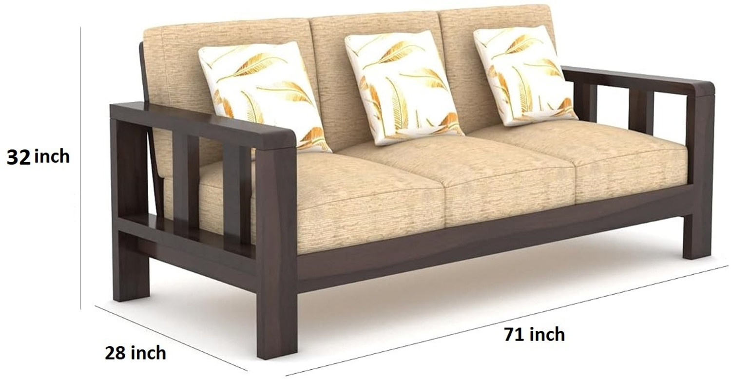 Image of HDWOOD Solid Sheesham Wood Six Seater Sofa Set For Living Room / Office / Guest Room | Fabric 3 + 2 + 1 Sofa Set