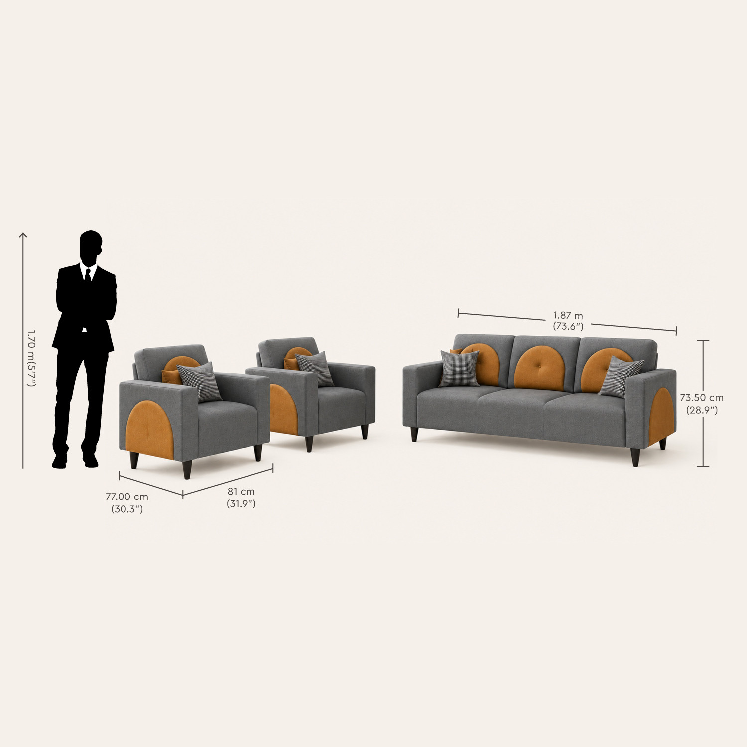Image of Interio by Godrej Windle Premium Quality Fabric 3 + 1 + 1 Sofa Set
