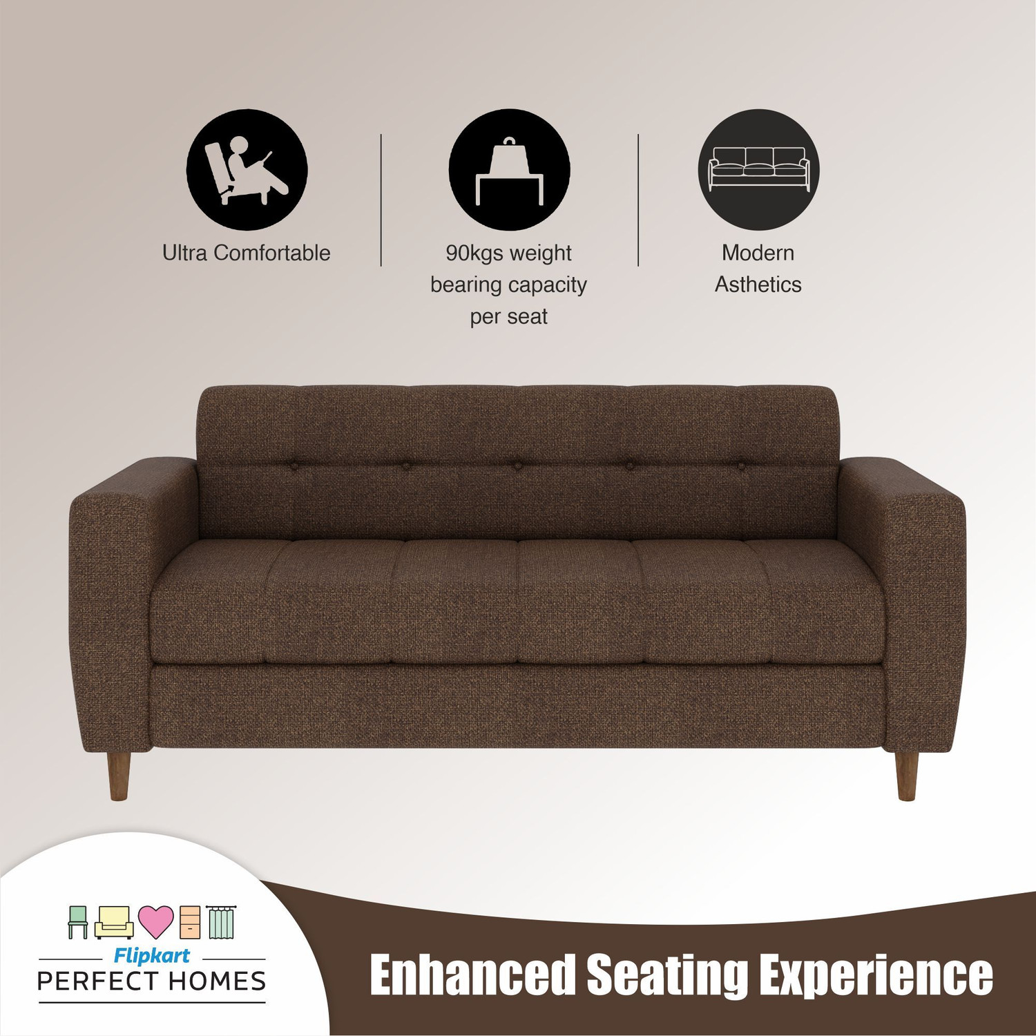 Image of Flipkart Perfect Homes Pacific Fabric 3 Seater Sofa