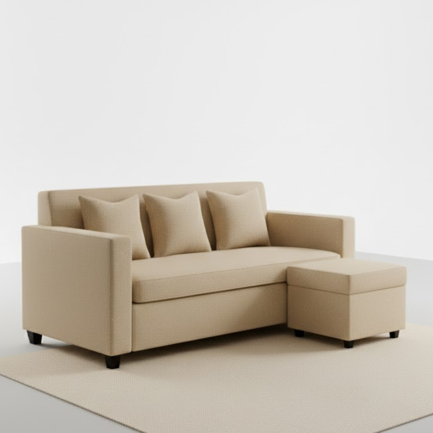 Image of WAKESURE Premium Quality 3 Seater With Ottoman Jute Fabric 3 + 1 Sofa Set