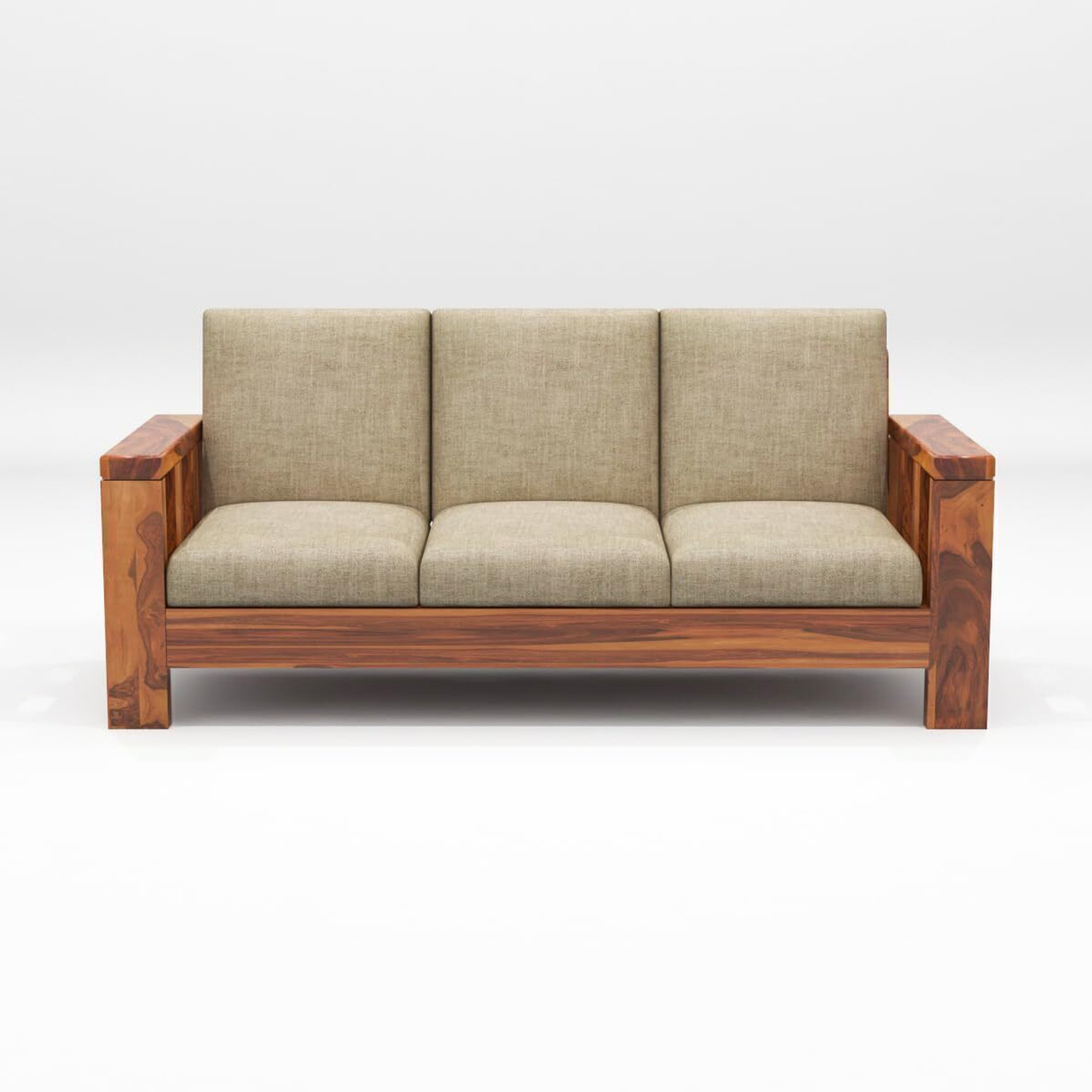 Image of HDWOOD Solid Sheesham Wood For Living Room / Office / Guest Room Fabric 3 + 2 + 2 Sofa Set