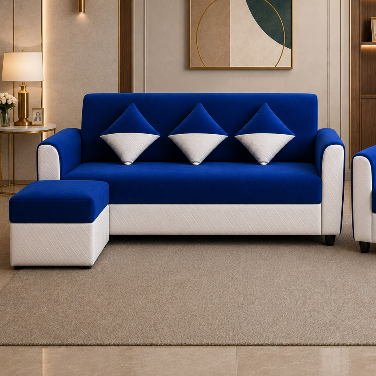 Image of WAKESURE Premium Quality Velvet Fabric 3 + 1 Sofa Set