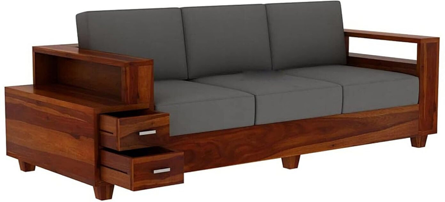 Image of Deshnok Art Wooden 5 Seater Sofa Set for Living Room Sofa Set Fabric 3 + 1 + 1 Sofa Set