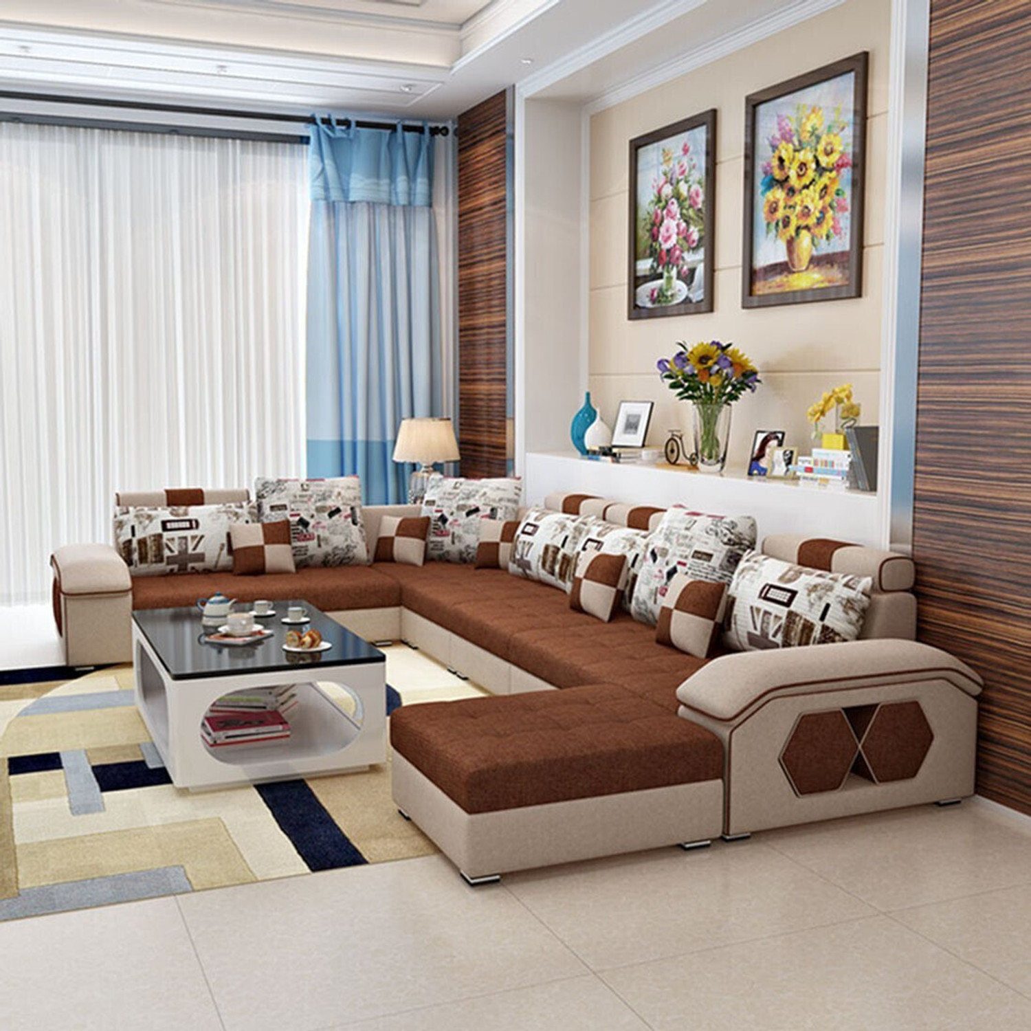 Image of Torque Silvester U Shape with 4 Puffy Fabric 3 + 2 + 2 + 1 Sofa Set