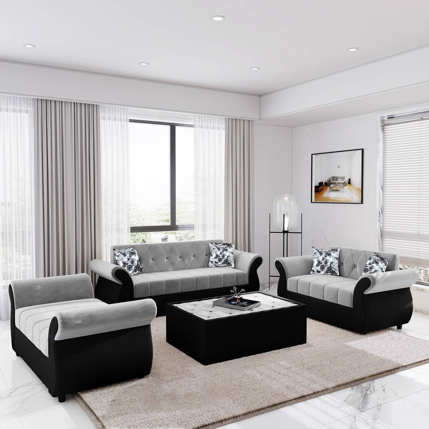 Bharat Lifestyle Alina Fabric 3 + 2 + 2 Sofa Set