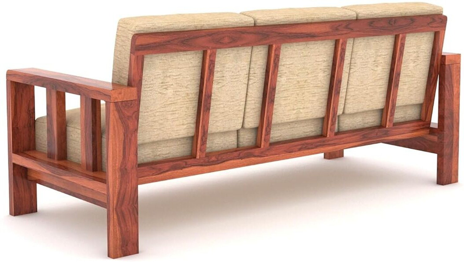 Image of HDWOOD Solid Sheesham Wood Five Seater Sofa Set For Living Room / Office / Guest Room | Fabric 3 + 1 + 1 Sofa Set