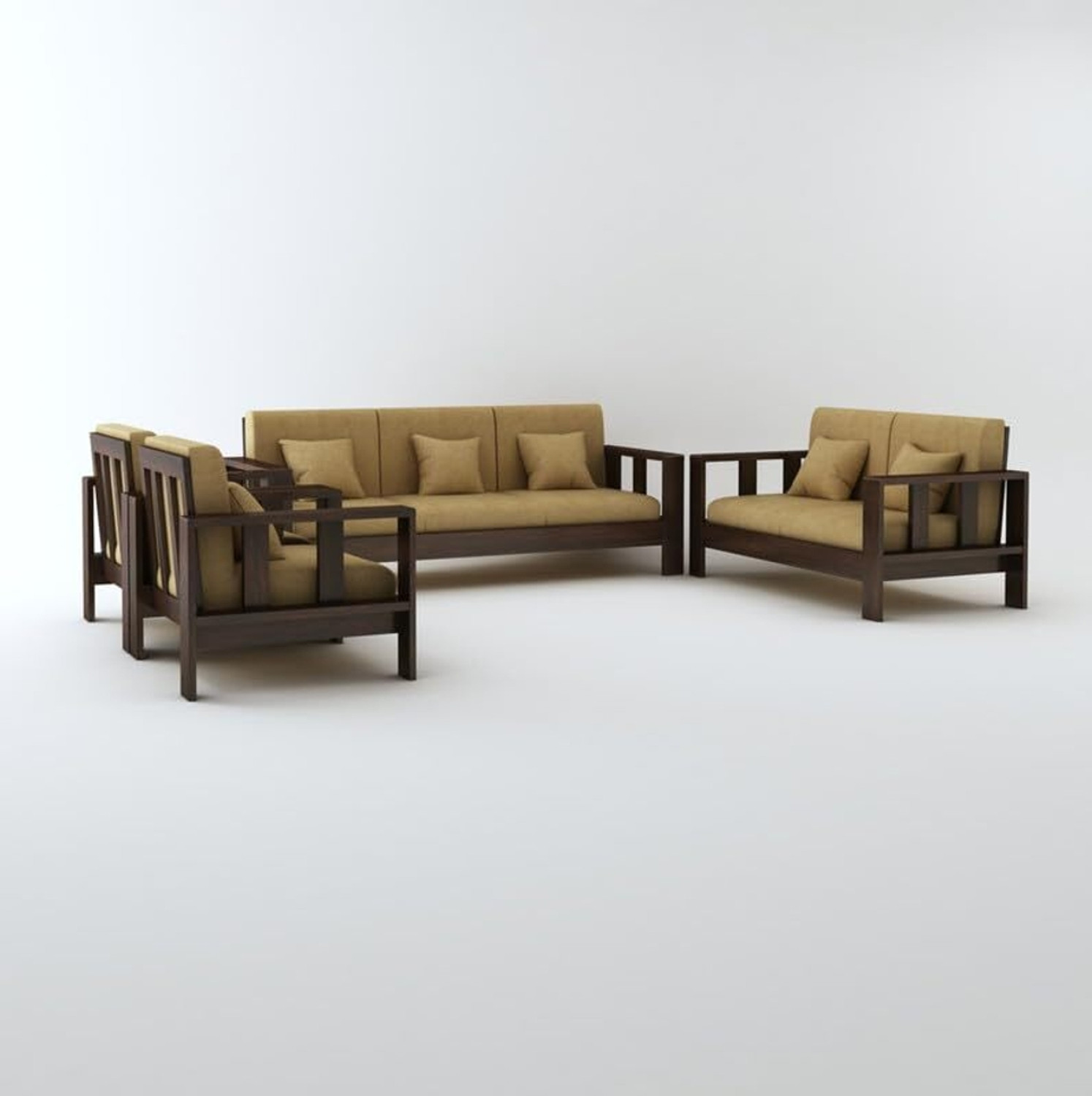Image of SUNCROWN Monarch Sheesham wood for livingroom /bedroom /seating Fabric 3 + 2 + 1 + 1 Sofa Set