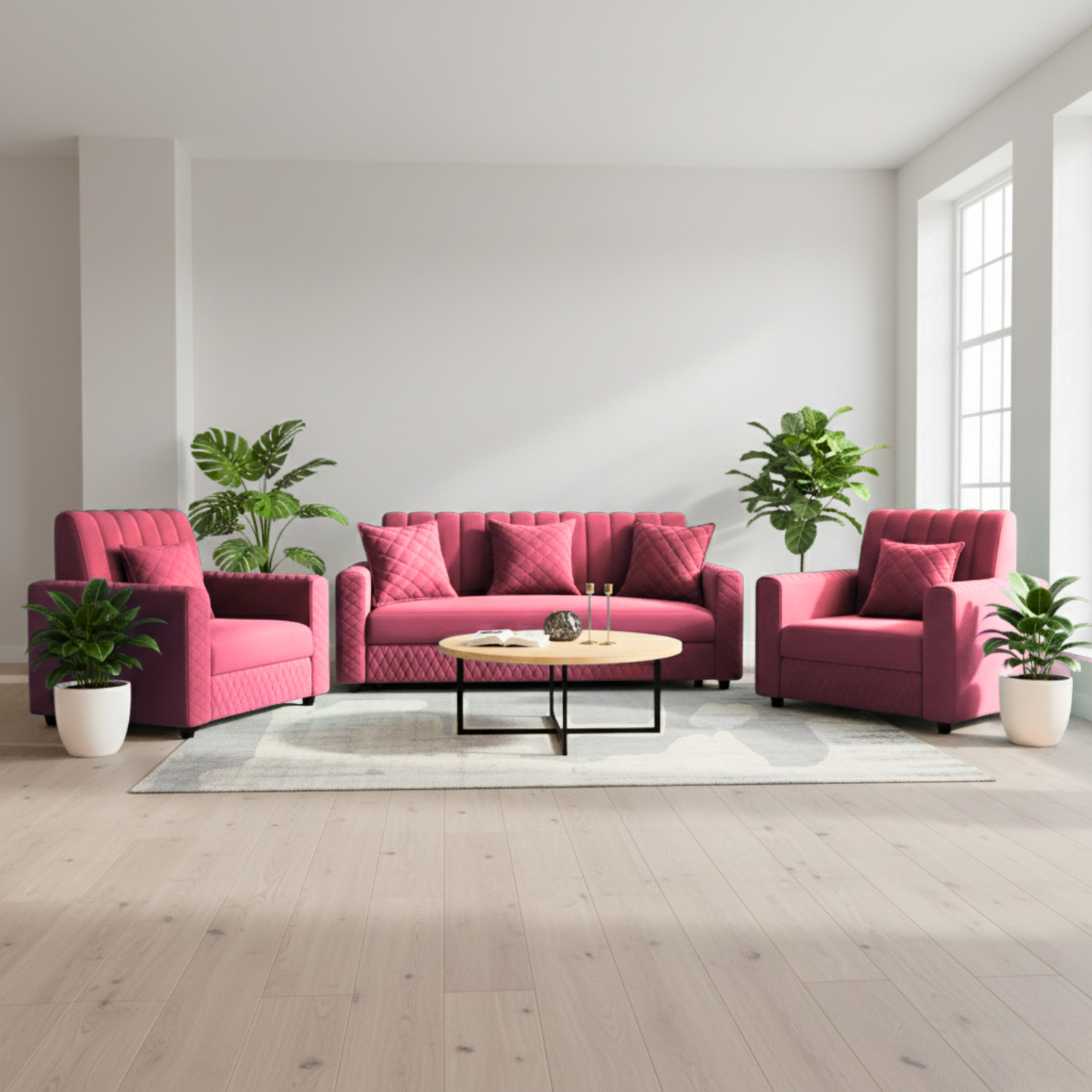 Image of WAKESURE Premium Quality Velvet Fabric 3 + 1 + 1 Sofa Set