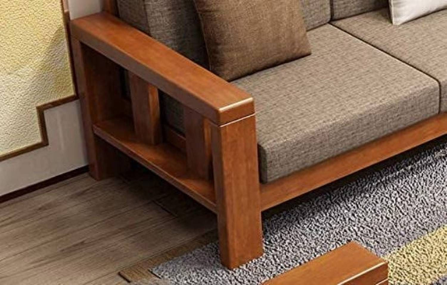 Image of Flipkart Perfect Homes Solid Sheesham Wood Six Seater Sofa Set For Living Room, Hotel Office. Fabric 3 + 2 + 1 Sofa Set
