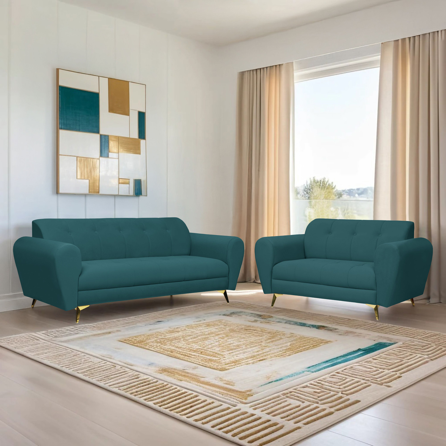 Image of Seventh Heaven Milan Icon 5 Seater Sofa Set, Plush Suede Fabric Fabric 3 + 2 Sofa Set
