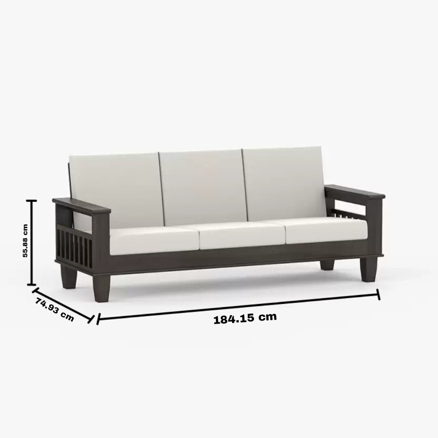 Image of Allie Wood Sheesham Wood Premium Quality (Special PU Polish) Fabric 3 + 1 + 1 Sofa Set