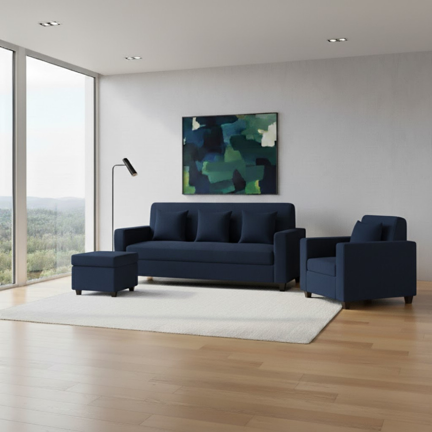 Image of WAKESURE Premium Quality (3 Seater + 1 Seater ) With Ottoman Jute Fabric 3 + 1 + 1 Sofa Set
