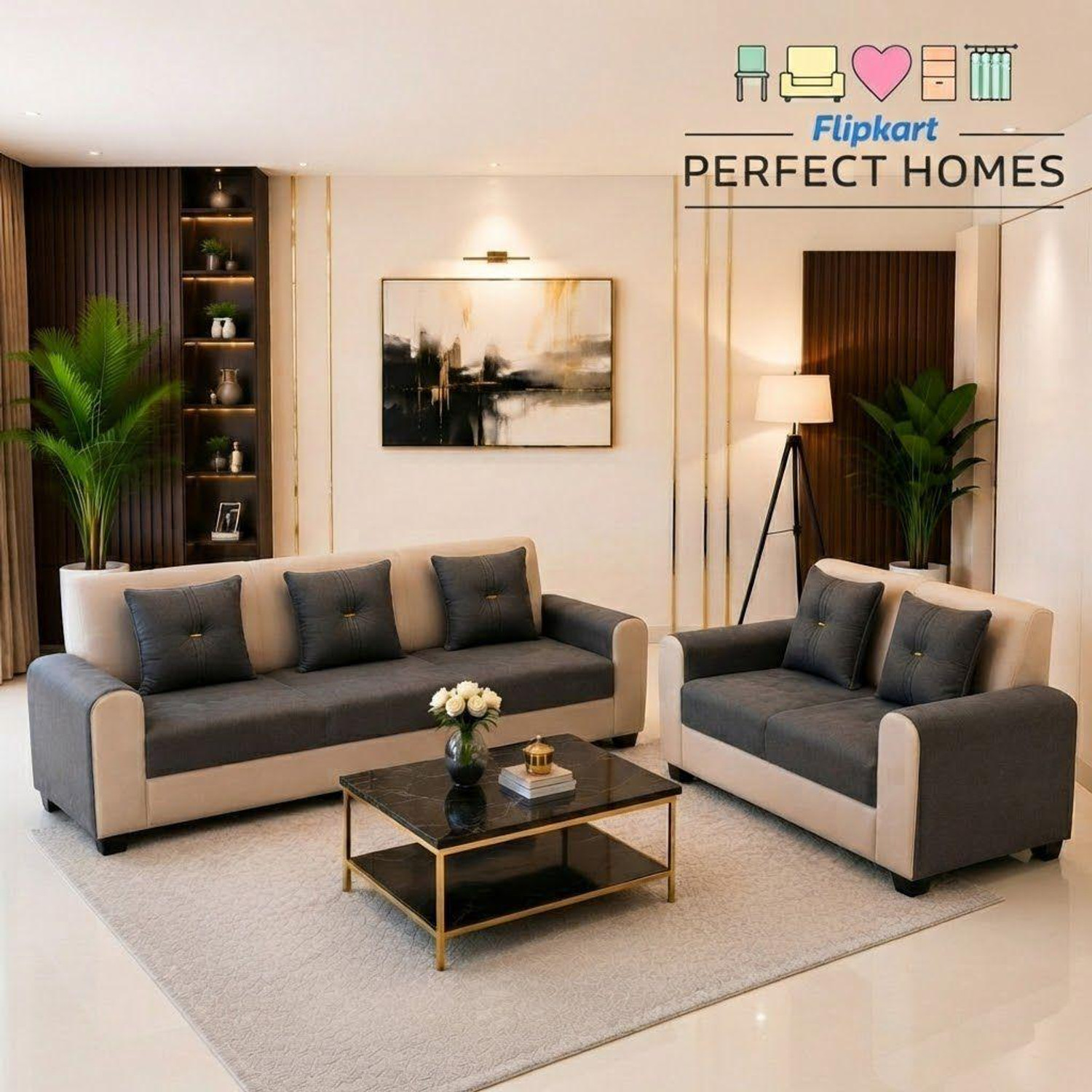 Image of Flipkart Perfect Homes Aroha Premium Fabric 3 + 2 Sofa Set