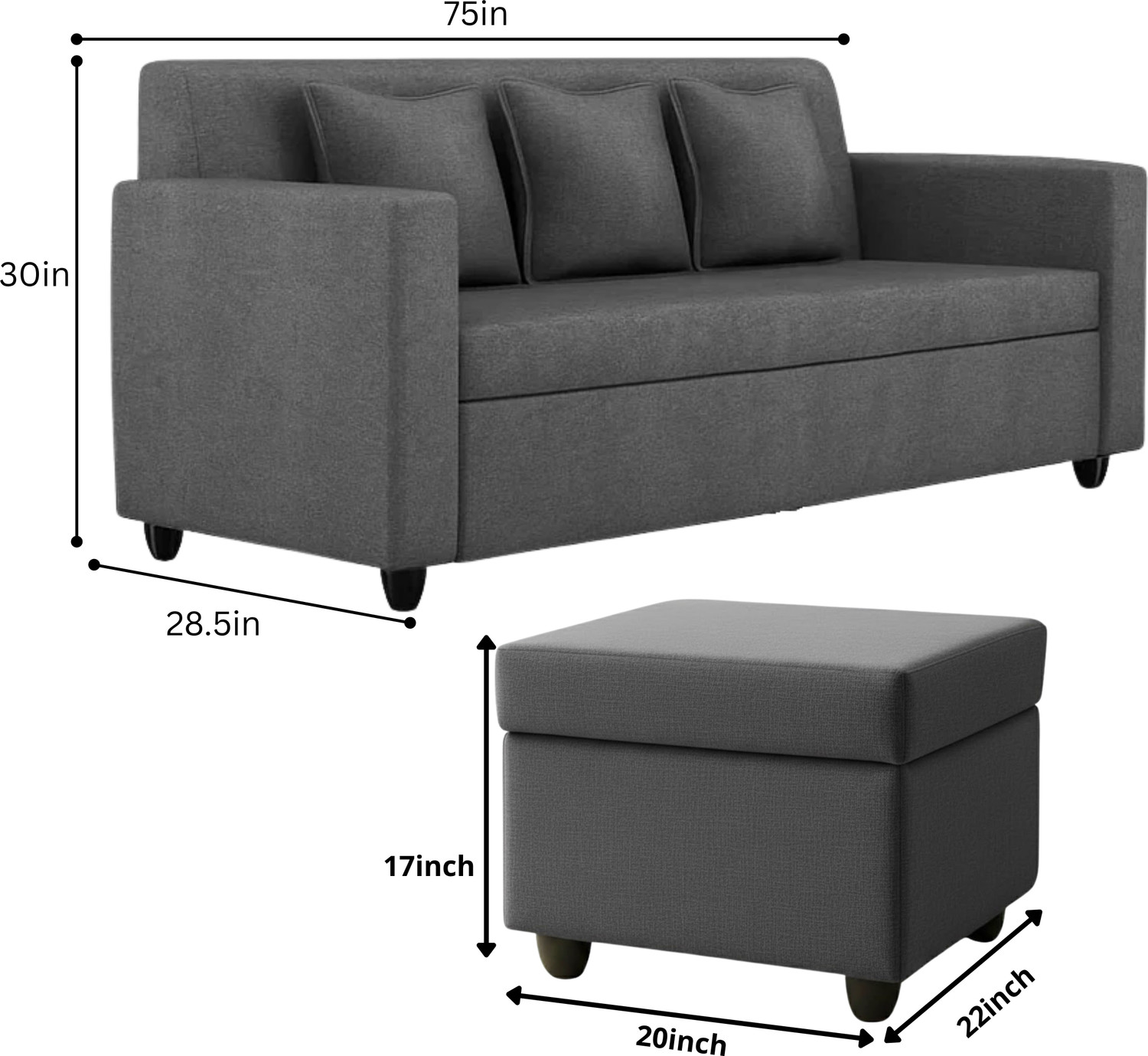 Image of WAKESURE Premium Quality 3 Seater With Ottoman Jute Fabric 3 + 1 Sofa Set