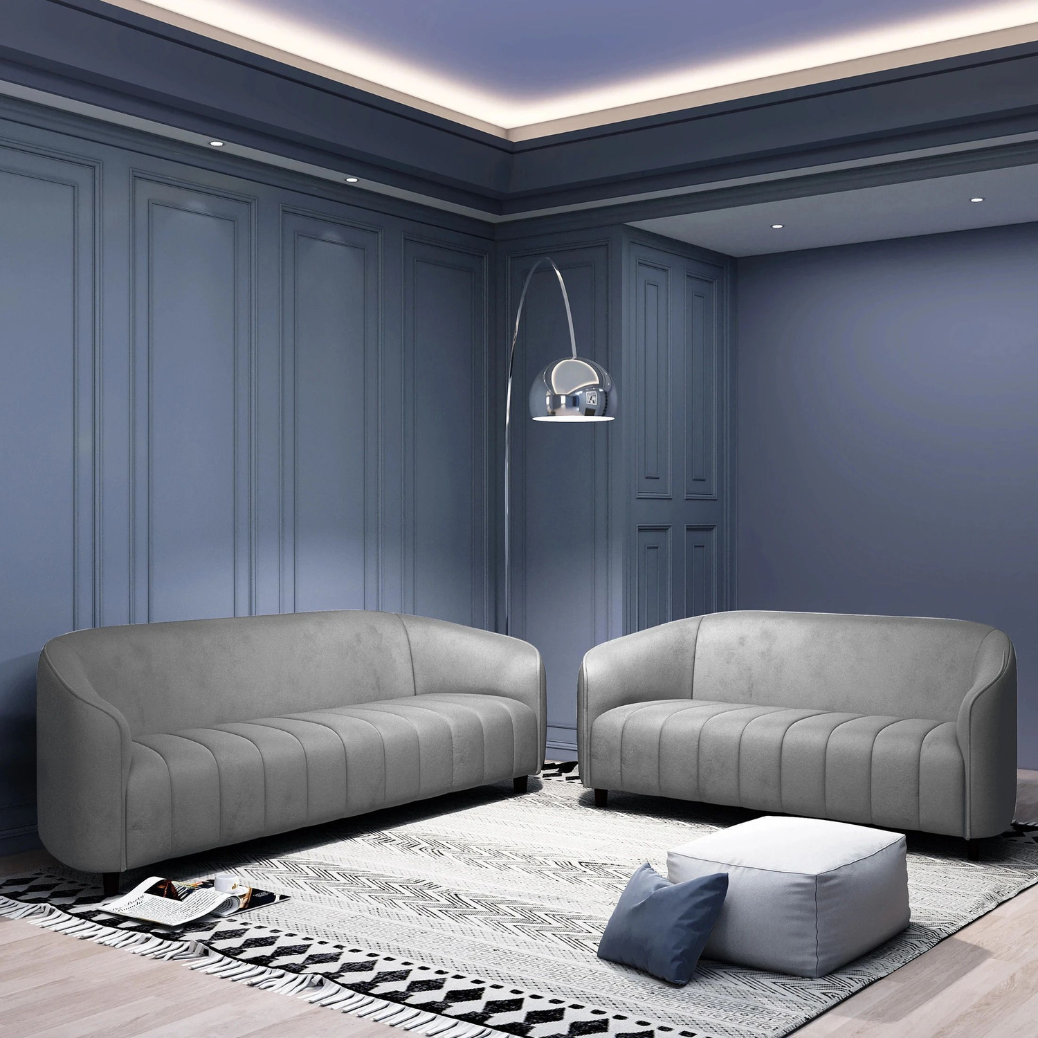 Image of CARLTON LONDON Olivia Grey Fabric 3 + 2 Sofa Set