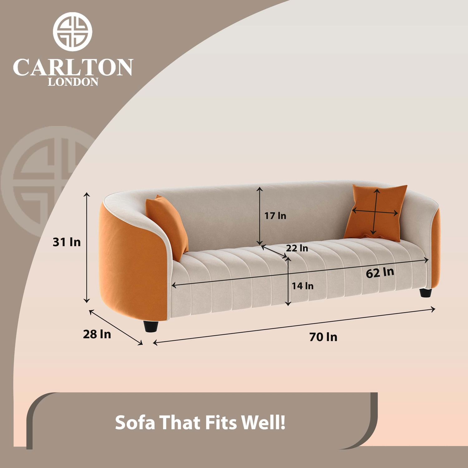 Image of CARLTON LONDON Carlton London Fabric 3 Seater Sofa