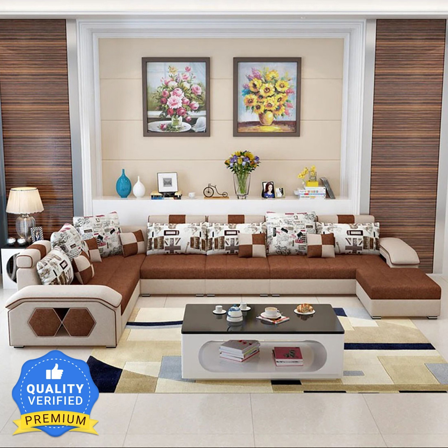Image of Torque Silvester U Shape with 4 Puffy Fabric 3 + 2 + 2 + 1 Sofa Set