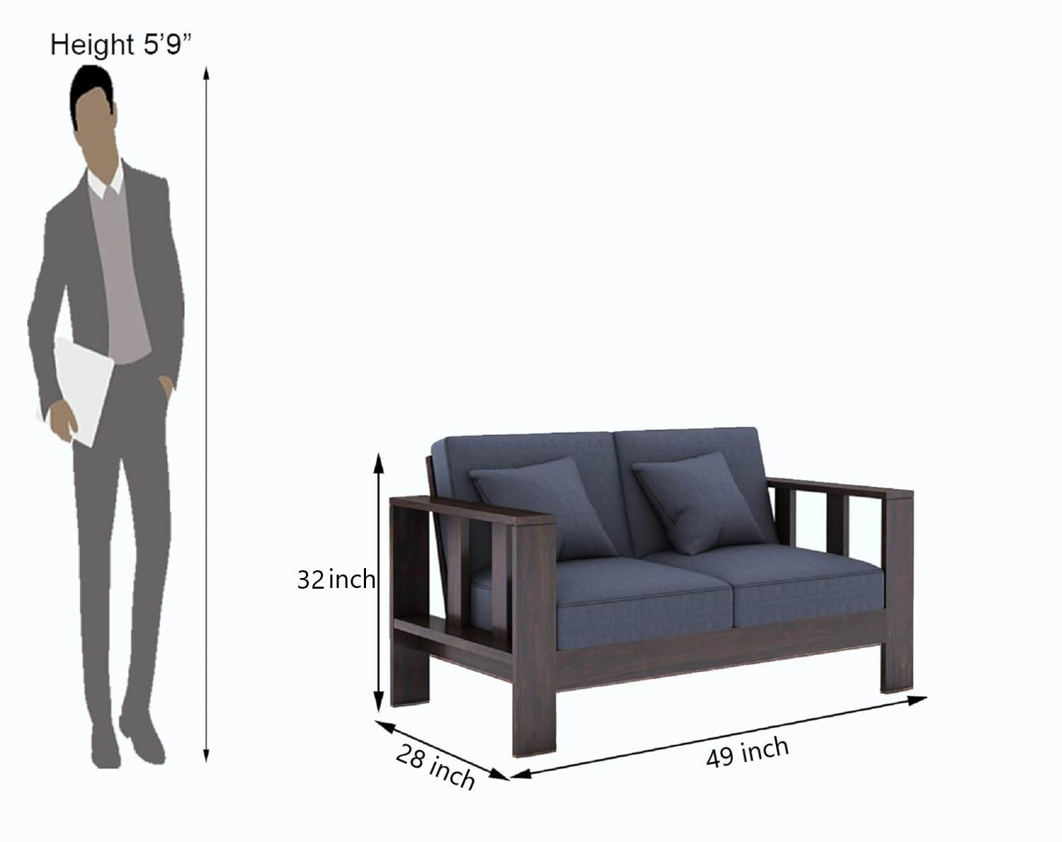 Image of HDWOOD Solid Sheesham Wood For Living Room / Office / Guest Room Fabric 3 + 2 + 1 Sofa Set