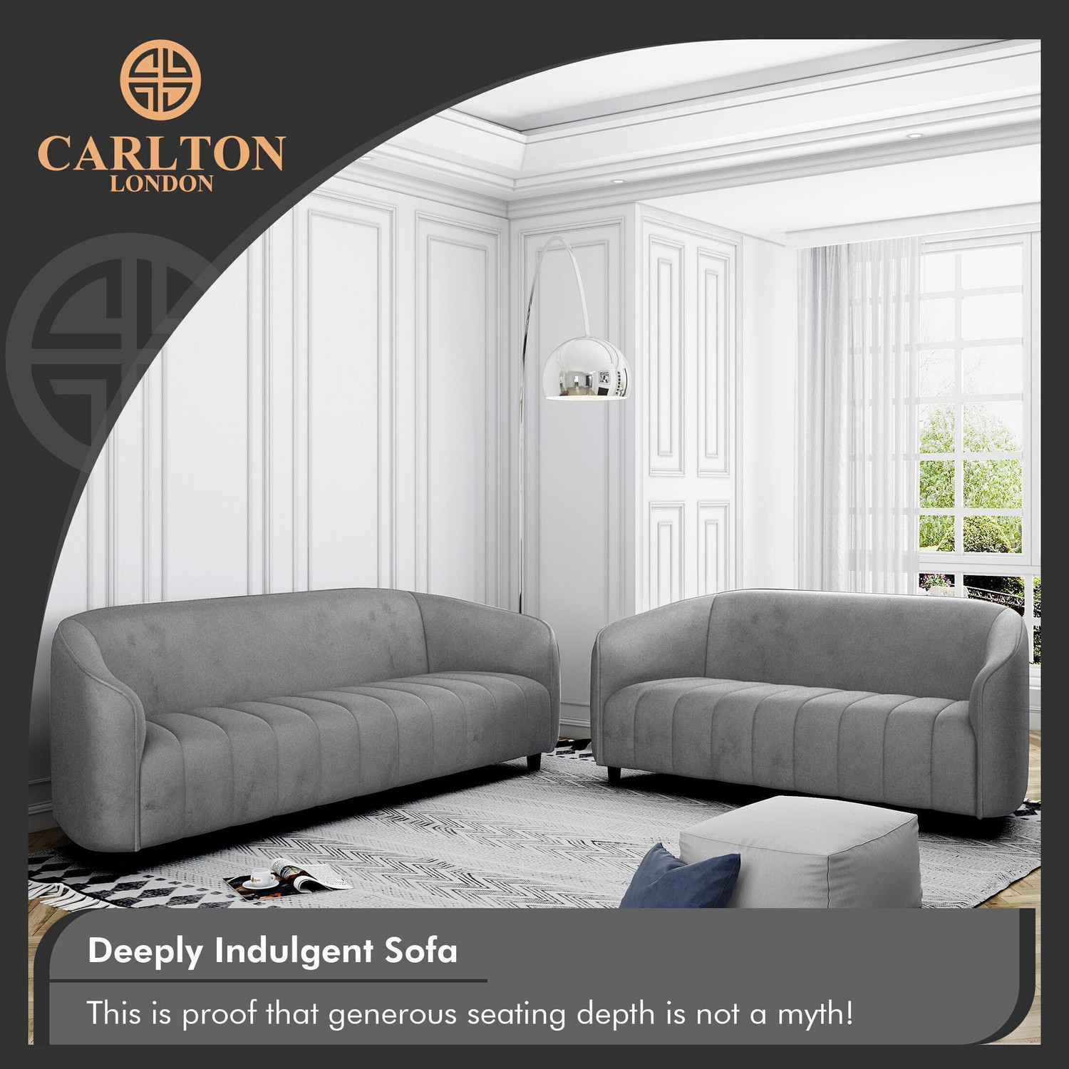 Image of CARLTON LONDON Olivia Grey Fabric 3 + 2 Sofa Set