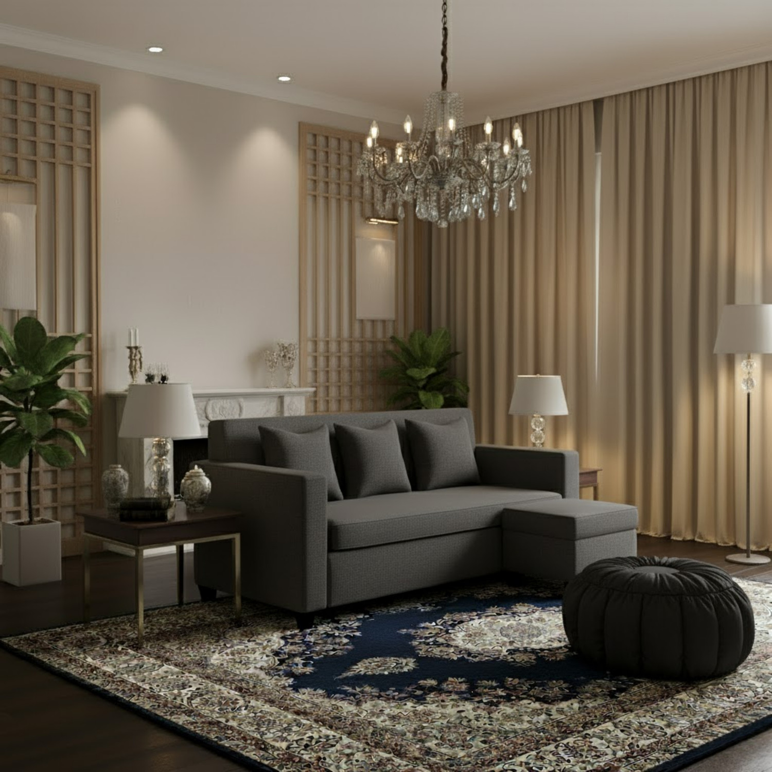 Image of WAKESURE Premium Quality 3 Seater With Ottoman Jute Fabric 3 + 1 Sofa Set