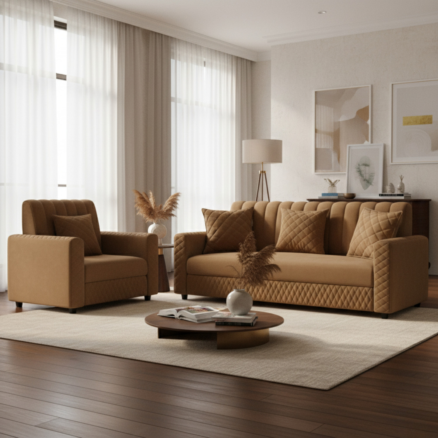 Image of WAKESURE Premium Quality Velvet Fabric 3 + 1 Sofa Set
