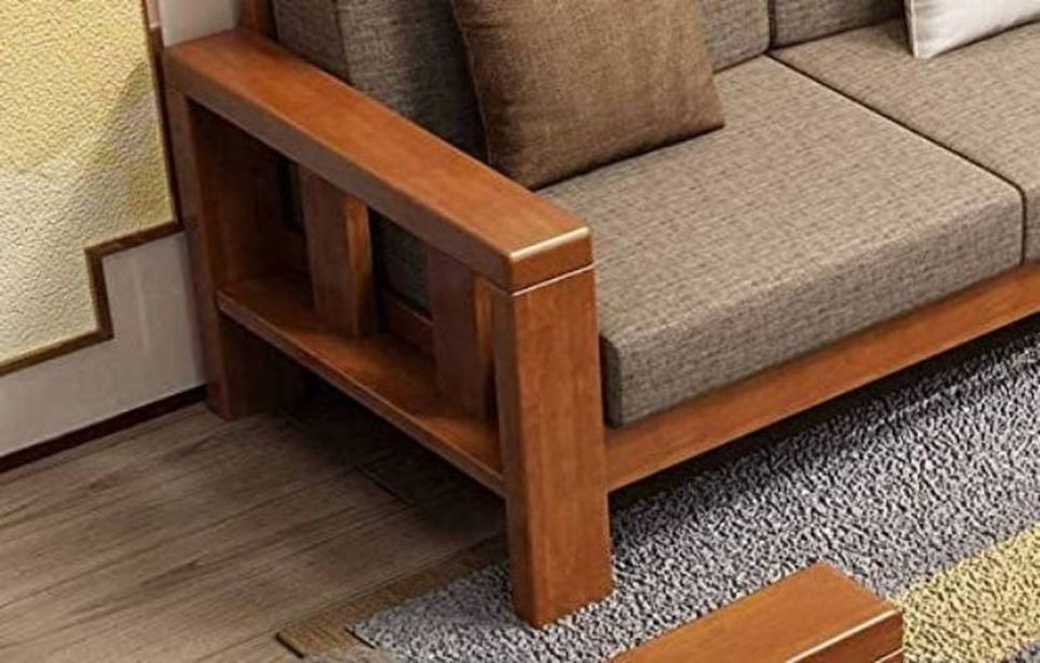 Image of Flipkart Perfect Homes Solid Sheesham Wood Six Seater Sofa Set For Living Room, Hotel Office. Fabric 3 + 2 + 1 Sofa Set
