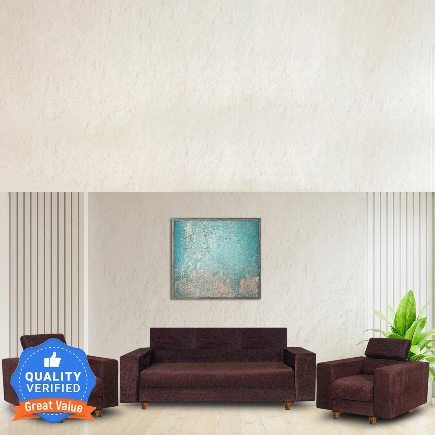 Image of Seventh Heaven Berlin 5 Seater Sofa, Extra Spacious, Chenille Molfino Fabric: Fabric 3 + 1 + 1 Sofa Set